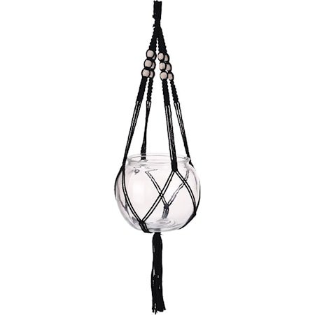 Macramé-ampel Svart 17 x 17 x 15 cm