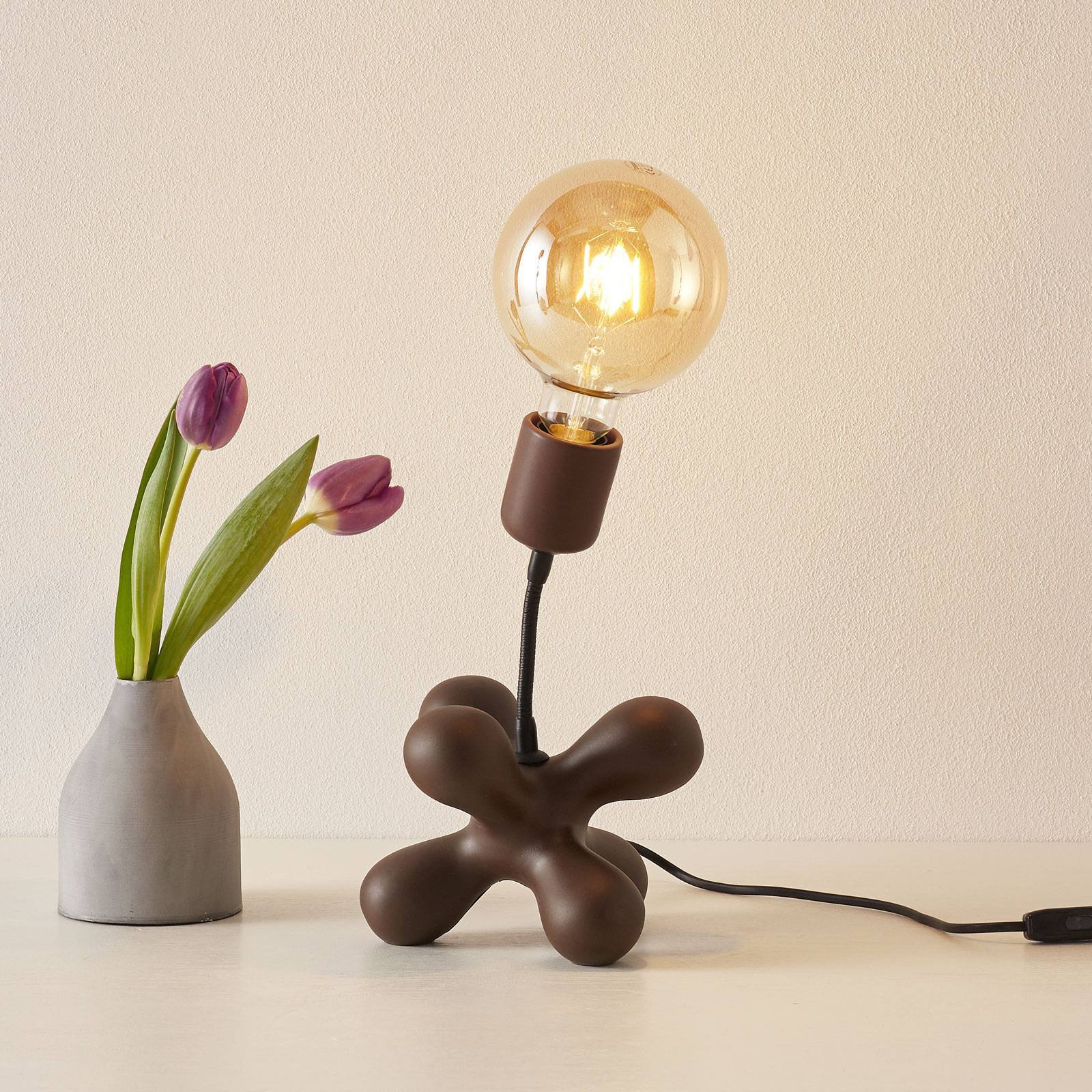 Keramisk bordlampe L182 med fleksarm, matt brun