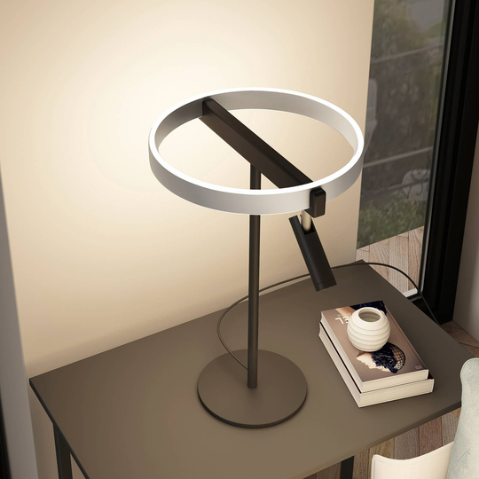 Lucande Matwei LED-bordlampe, ringformet, nikkel