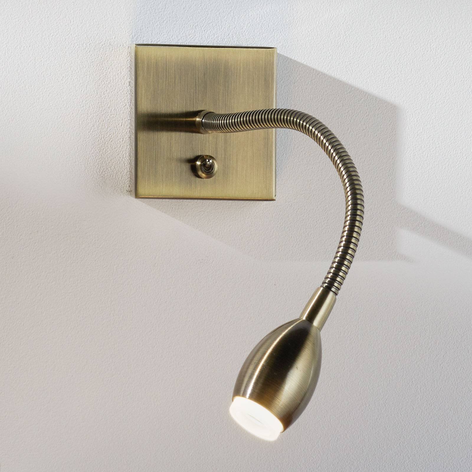 Smal PILAR LED-vegglampe m. Flexarm i ant. messing