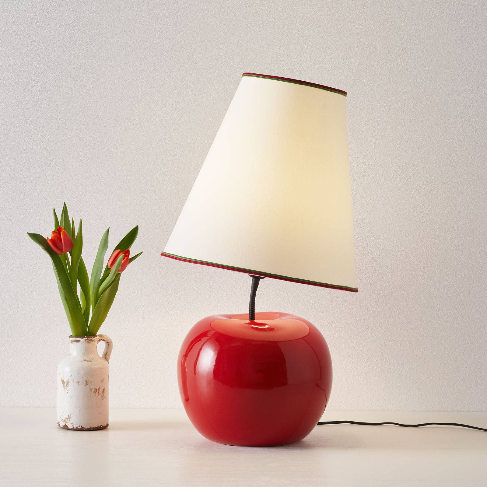 Tekstilbordlampe L187 RSS, keramisk fot, eple