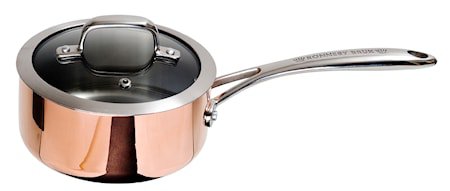 Kasserolle 1 liter, kobber-aluminium-rustfritt induksjonsbunn glasslokk.