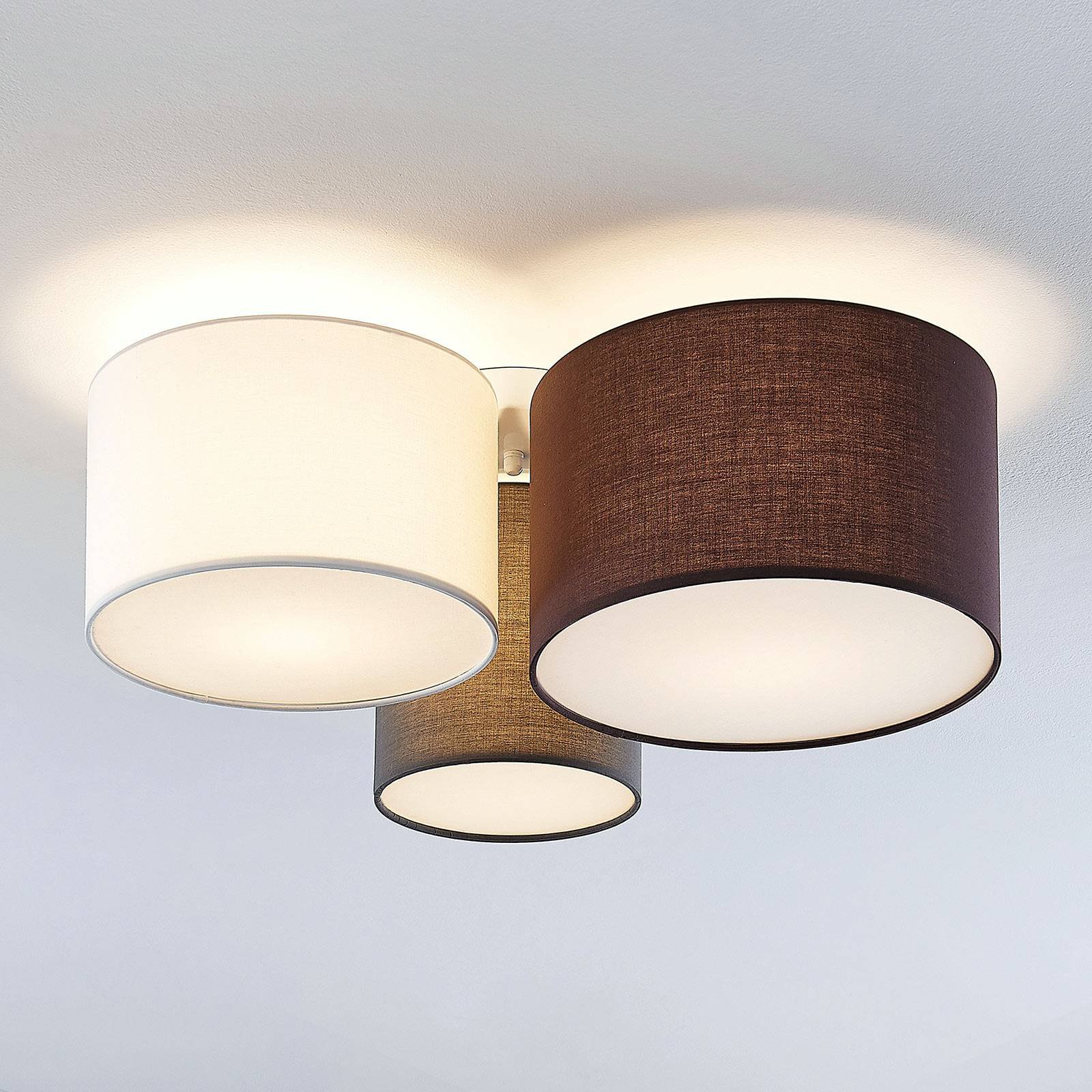 Lindby Laurenz taklampe, 3 lyskilder, grå, brun