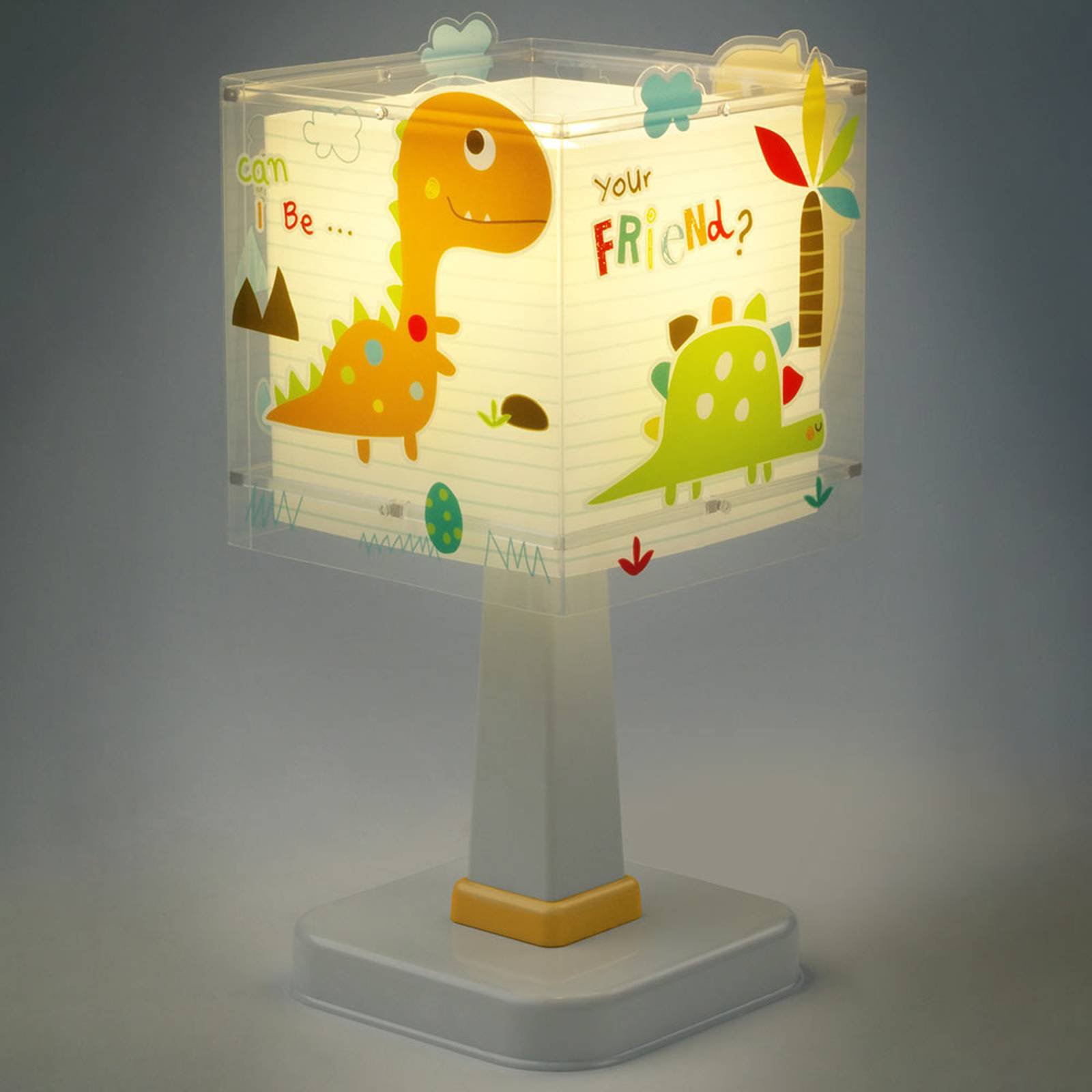Kantet utformet barnerom-bordlampe Dinos