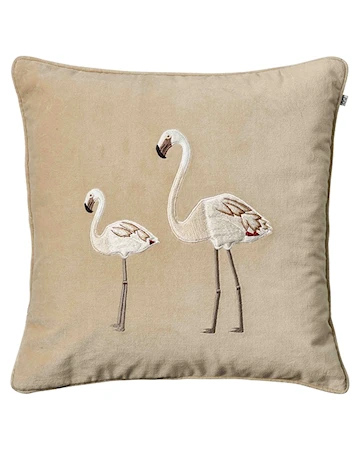 Embroidered Kuddfodral Flamingo Velvet Beige 50x50cm
