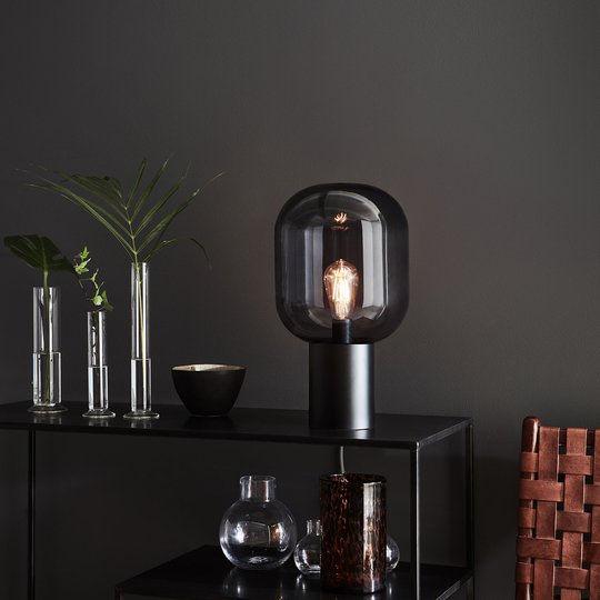 Bordlampe Brooklyn, glass-skjerm røykgrå, 44 cm
