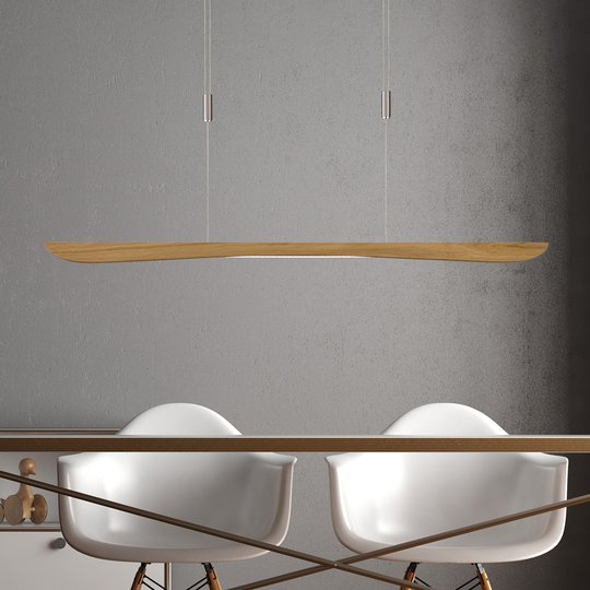 Lucande Hiba LED-pendellampe, naturlig eik, 118 cm
