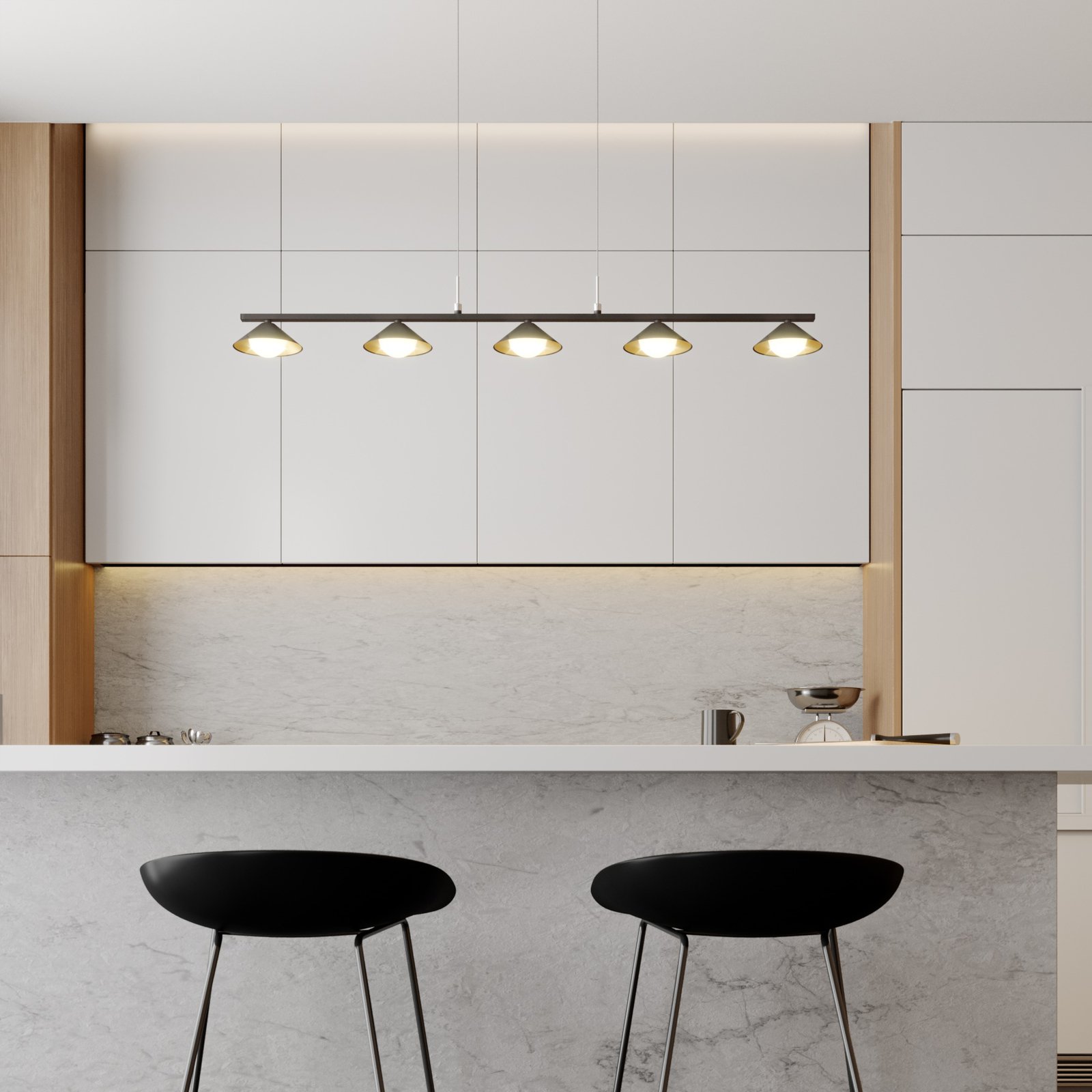 Lucande Kianos LED-hengelampe, svart, 5 lyskilder