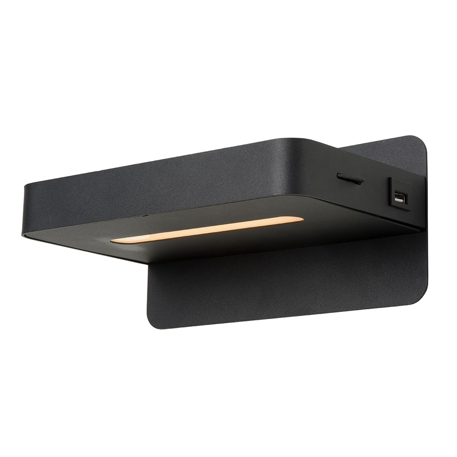 Svart LED-vegglampe Atkin med USB-port