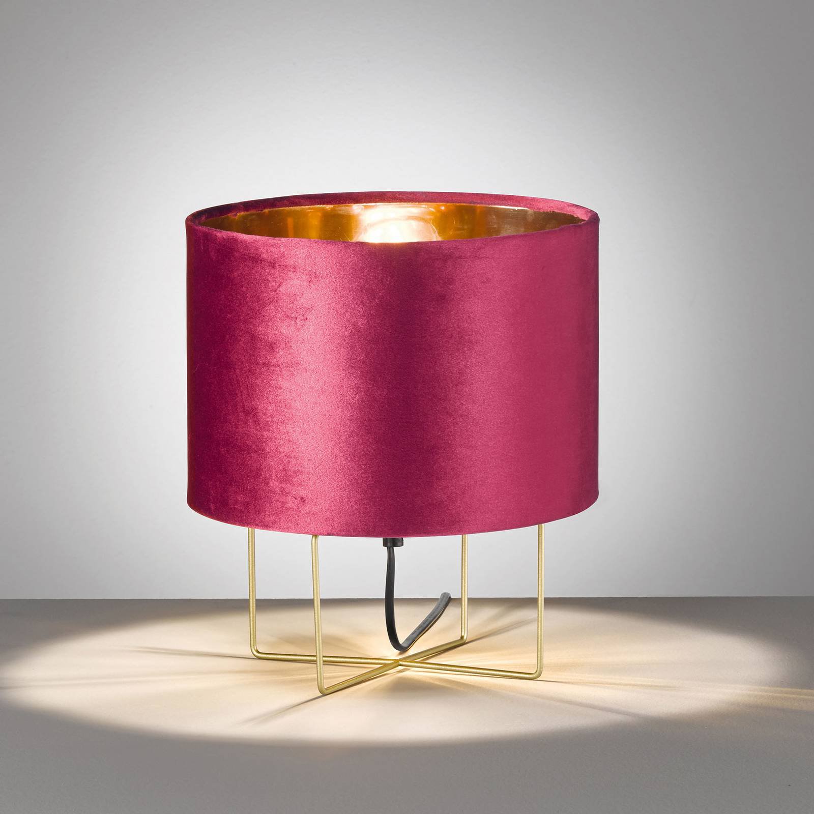Bordlampe Aura, fløyelsskjerm, høyde 32 cm, rød
