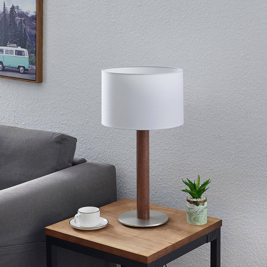 Lucande Larkira stoff-bordlampe, rund, 32 cm