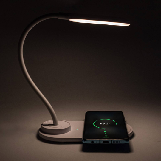 Denver LQI-55 LED-bordlampe, hvit, CCT, USB, QI