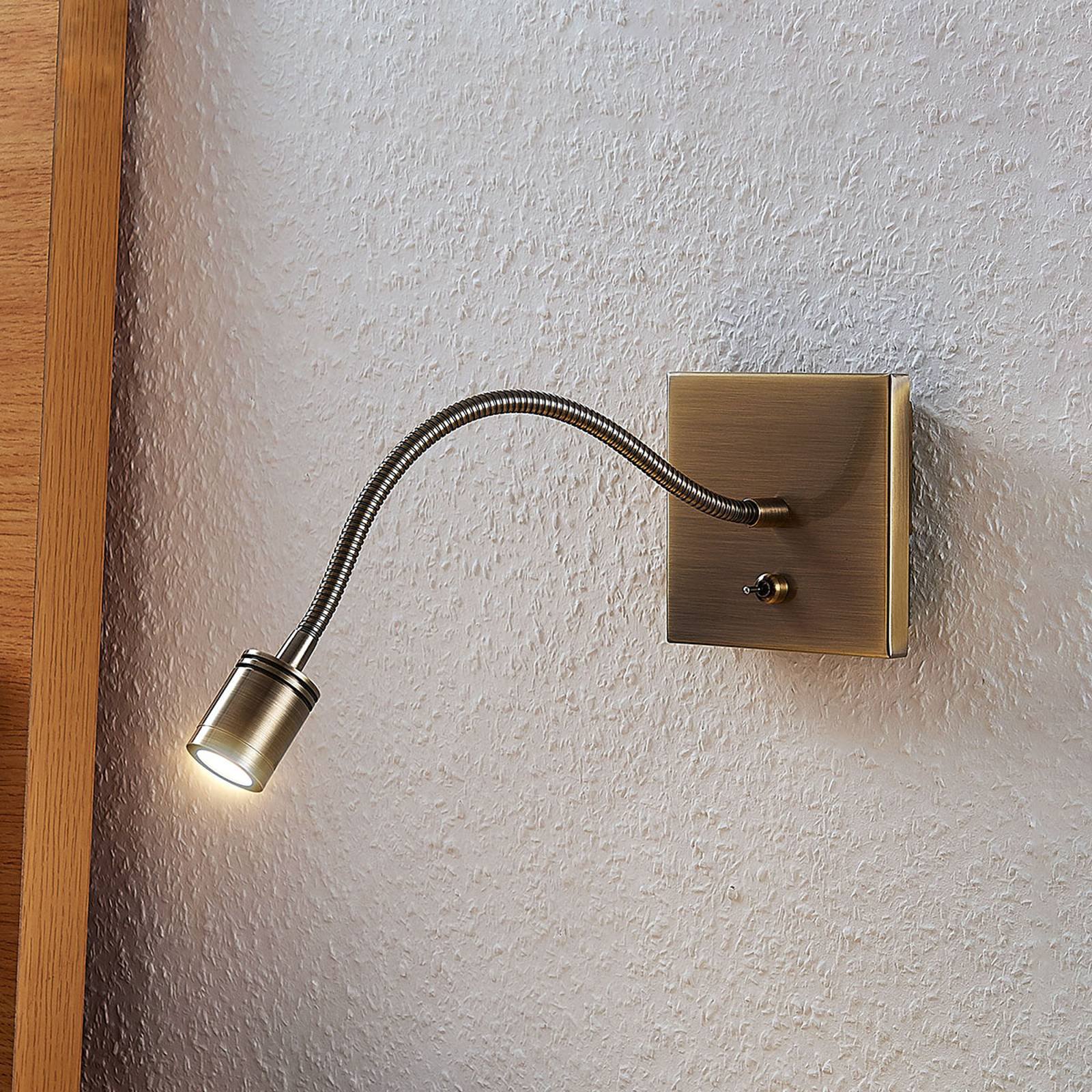 LED-veggleselampe Mayar, fleksarm, antikkmessing