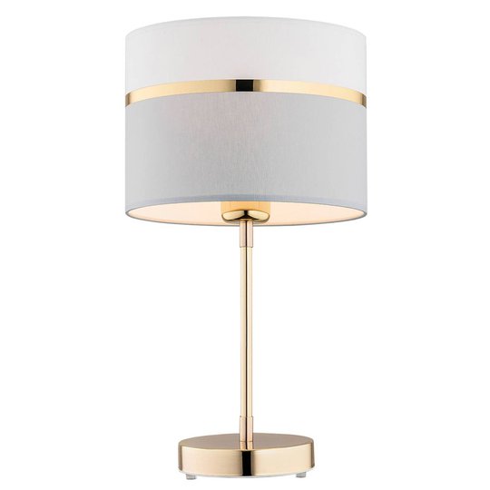 Tekstil-bordlampe Long, hvit/grå/messing