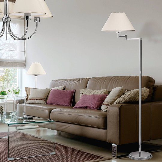 Gulvlampe London krom/krem, 1 lyskilde, dreibar
