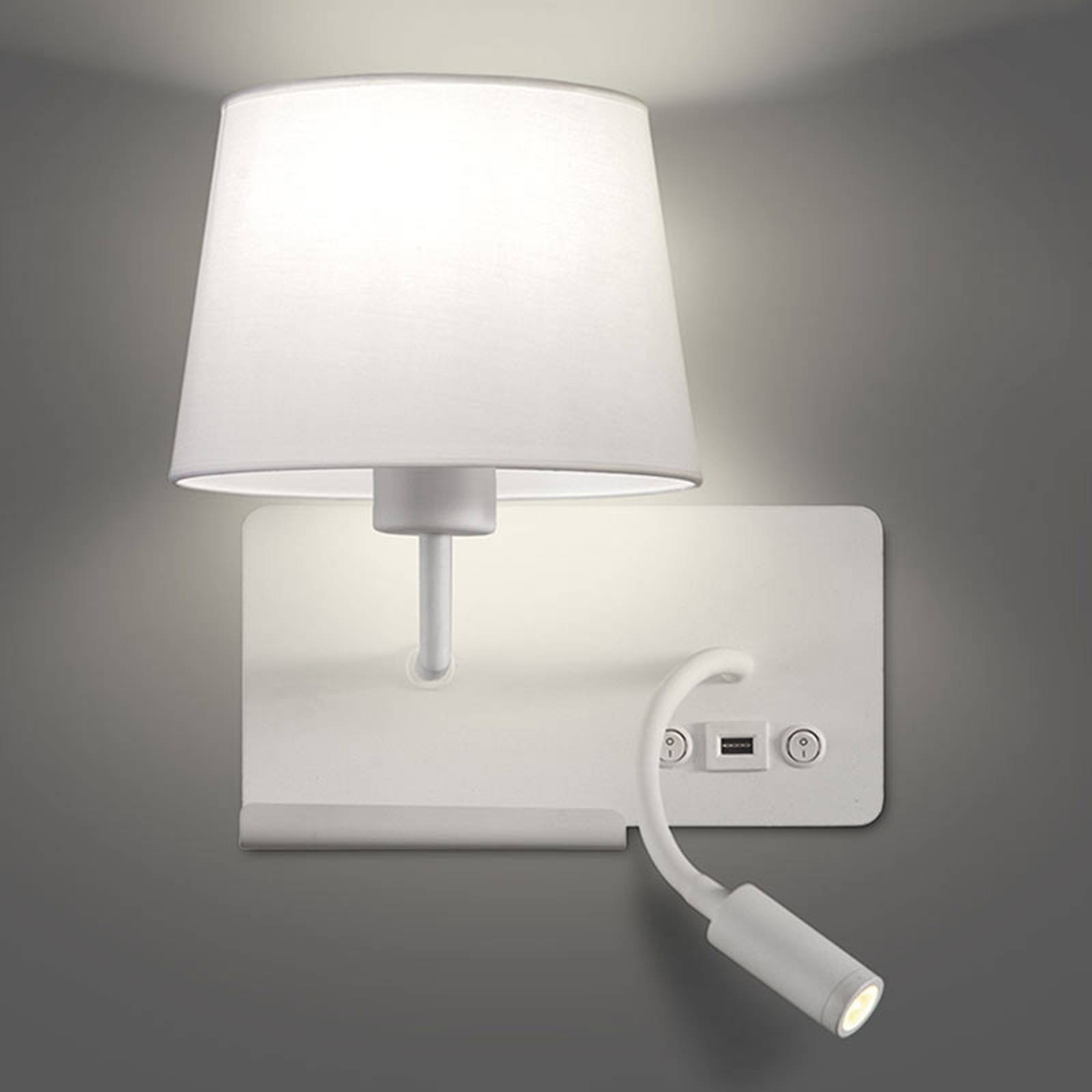 Vegglampe Hold venstre, inkl. lesearm og USB-port