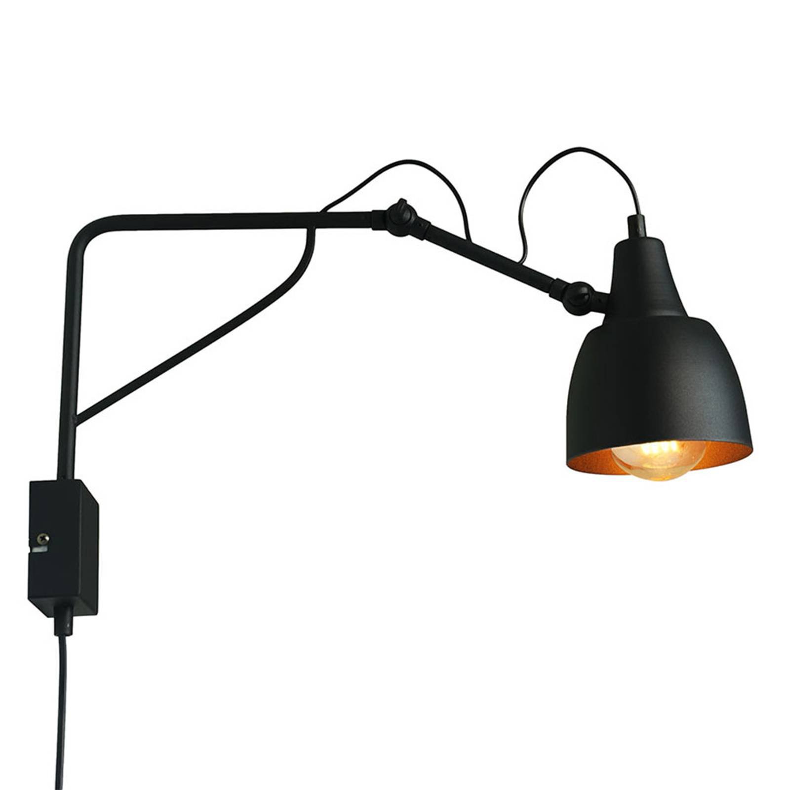 1002 vegglampe med plugg, 1 lyskilde, svart