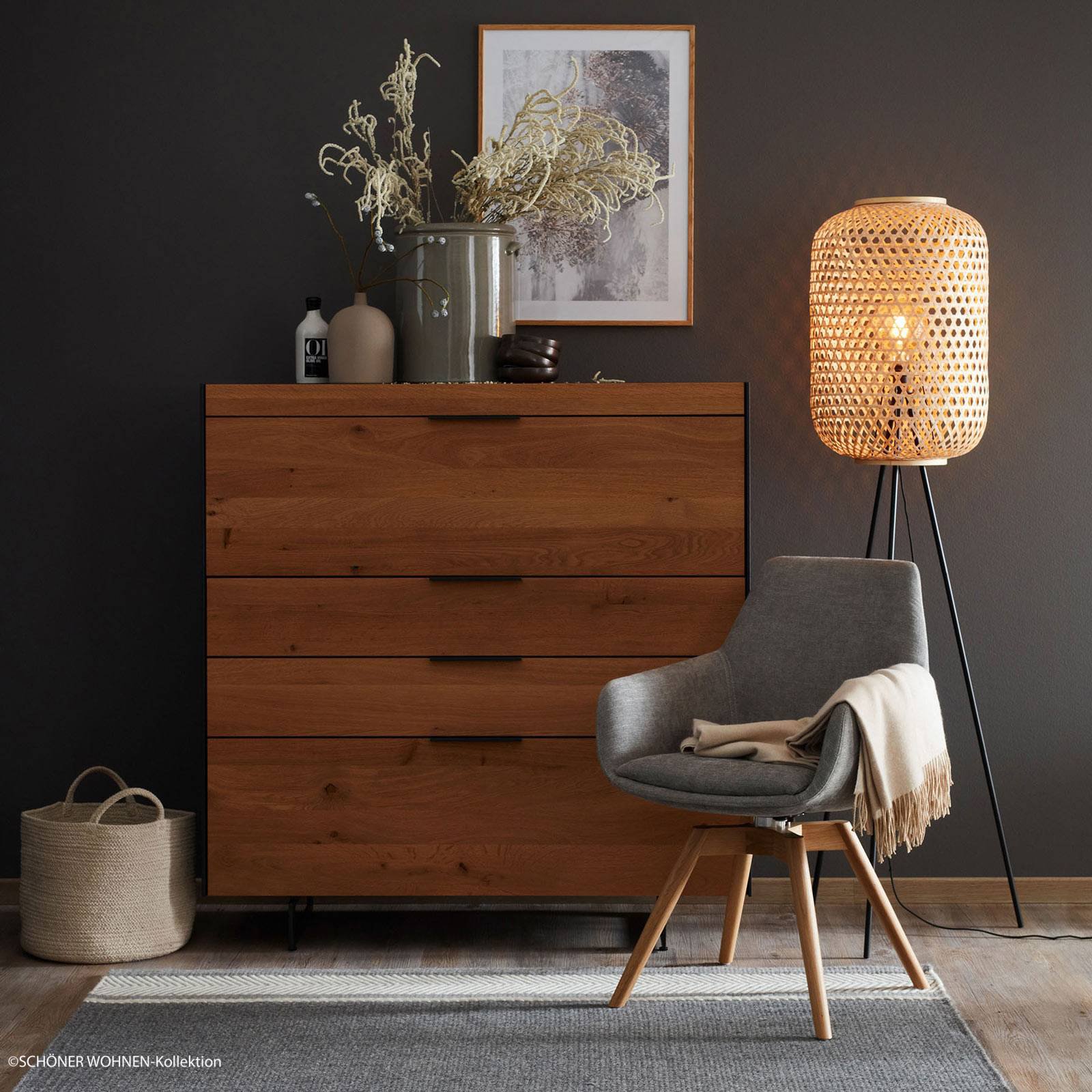 Schöner Wohnen Calla, gulvlampe, trebeint, natur