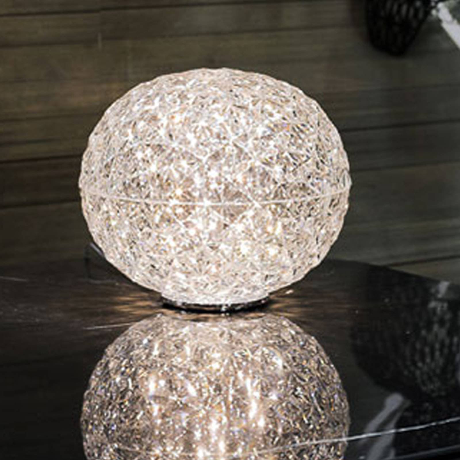 Kuleformet LED bordlampe Planet, transparent
