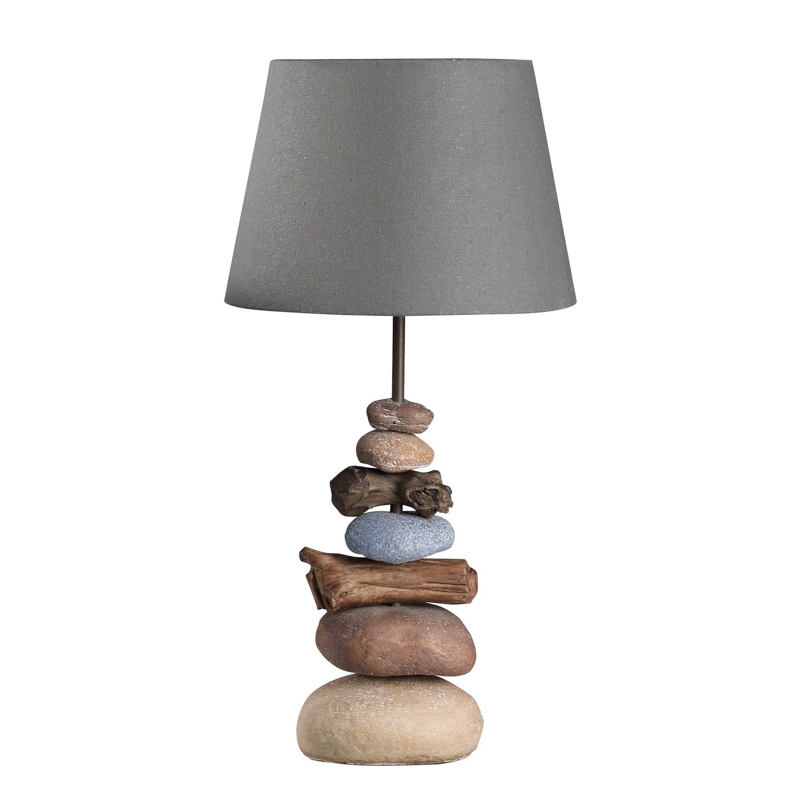 Bordlampe Vera, stoffskjerm og steindeko, 55 cm