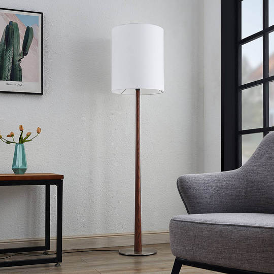 Lucande Larkira stoff-gulvlampe, rund, 38 cm