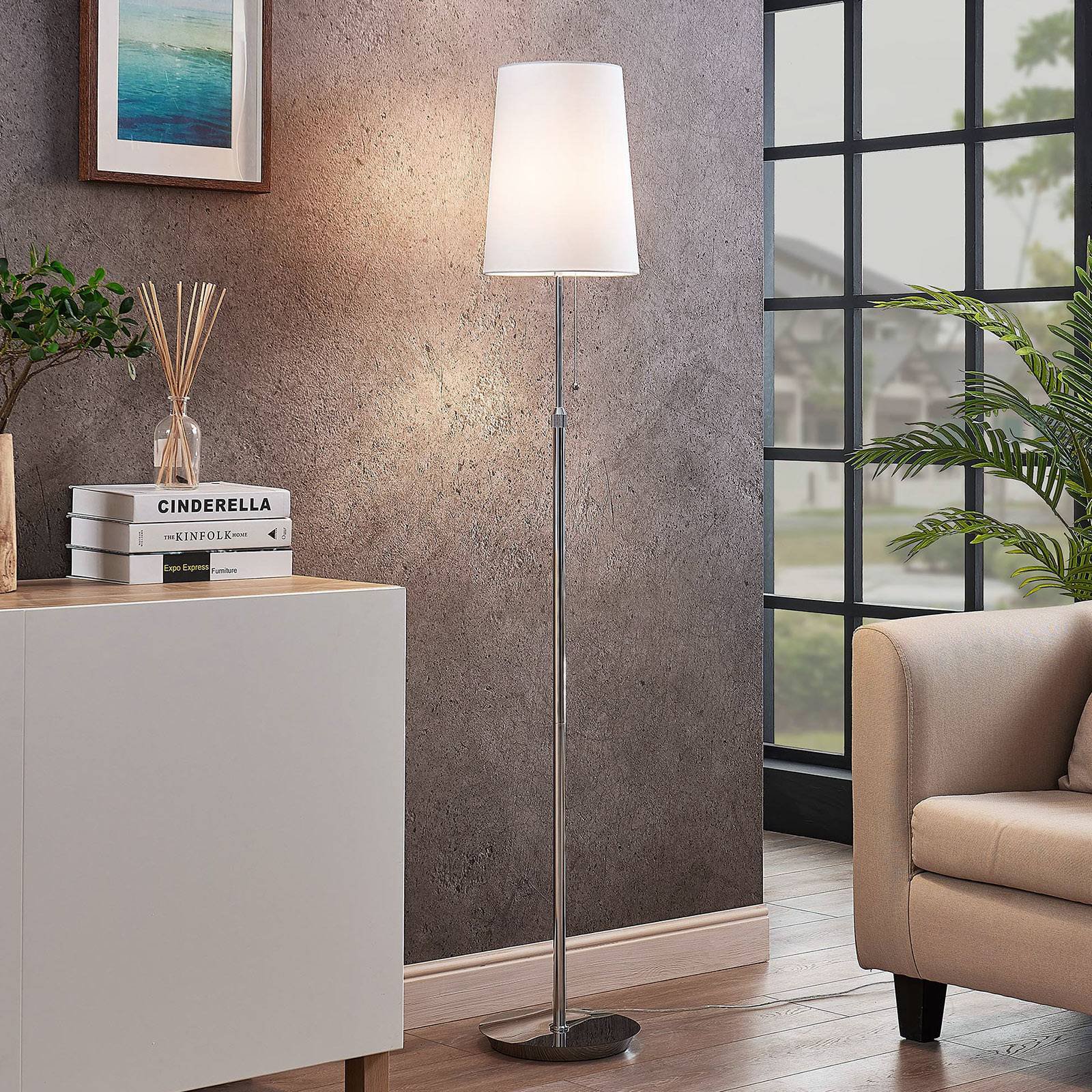 Lucande Pordis gulvlampe, 164 cm, krom-hvit