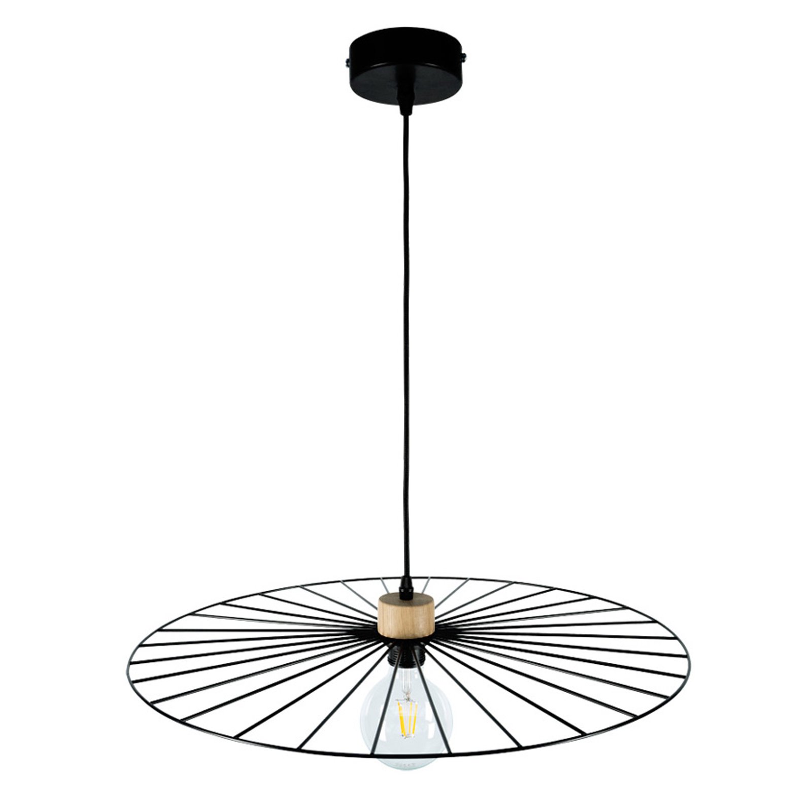 Hengelampe Antonella svart, tredetalj, Ø 65 cm
