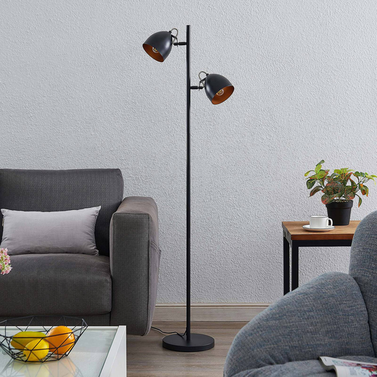 Lindby Fintja gulvlampe, svart/gull, 2 lys