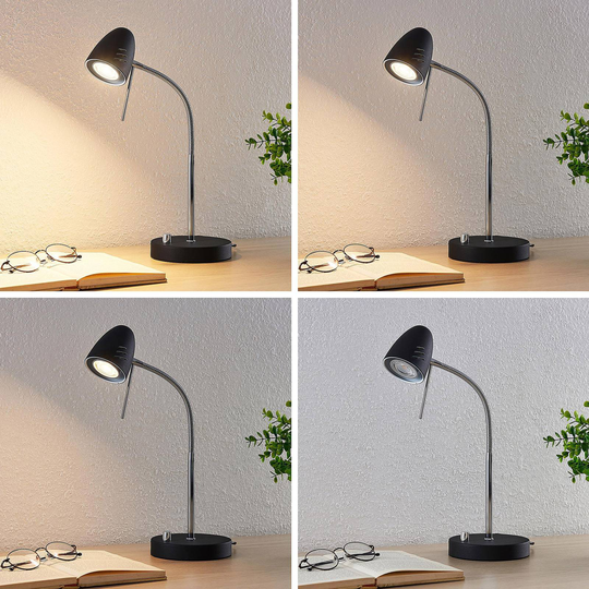 Lindby Shreena bordlampe i stål, svart