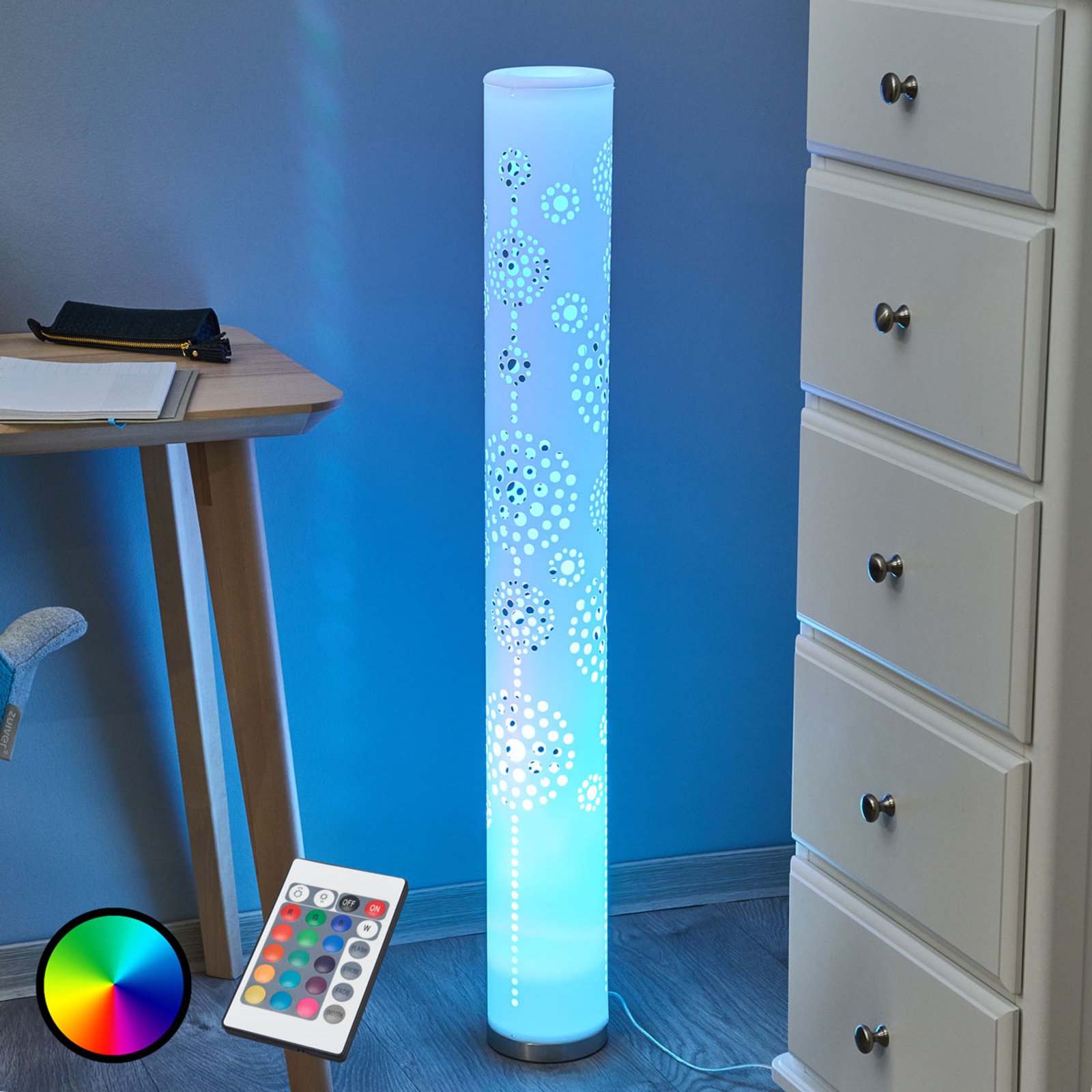 Mirella fin LED gulvlampe, RGB med fjernkontroll