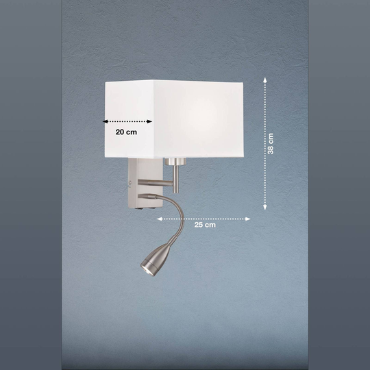Dream vegglampe med LED-leselampe, hvit/nikkel