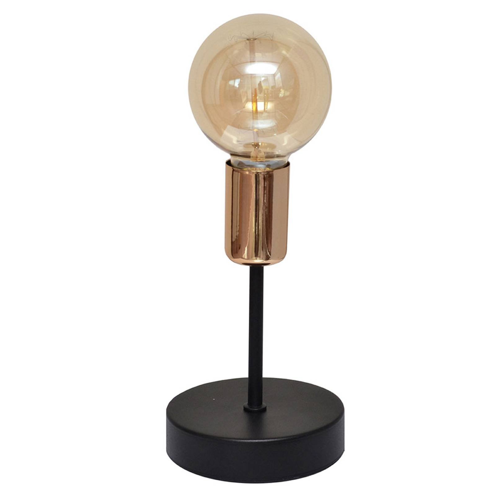 Bordlampe Tube i svart med kobberdetaljer