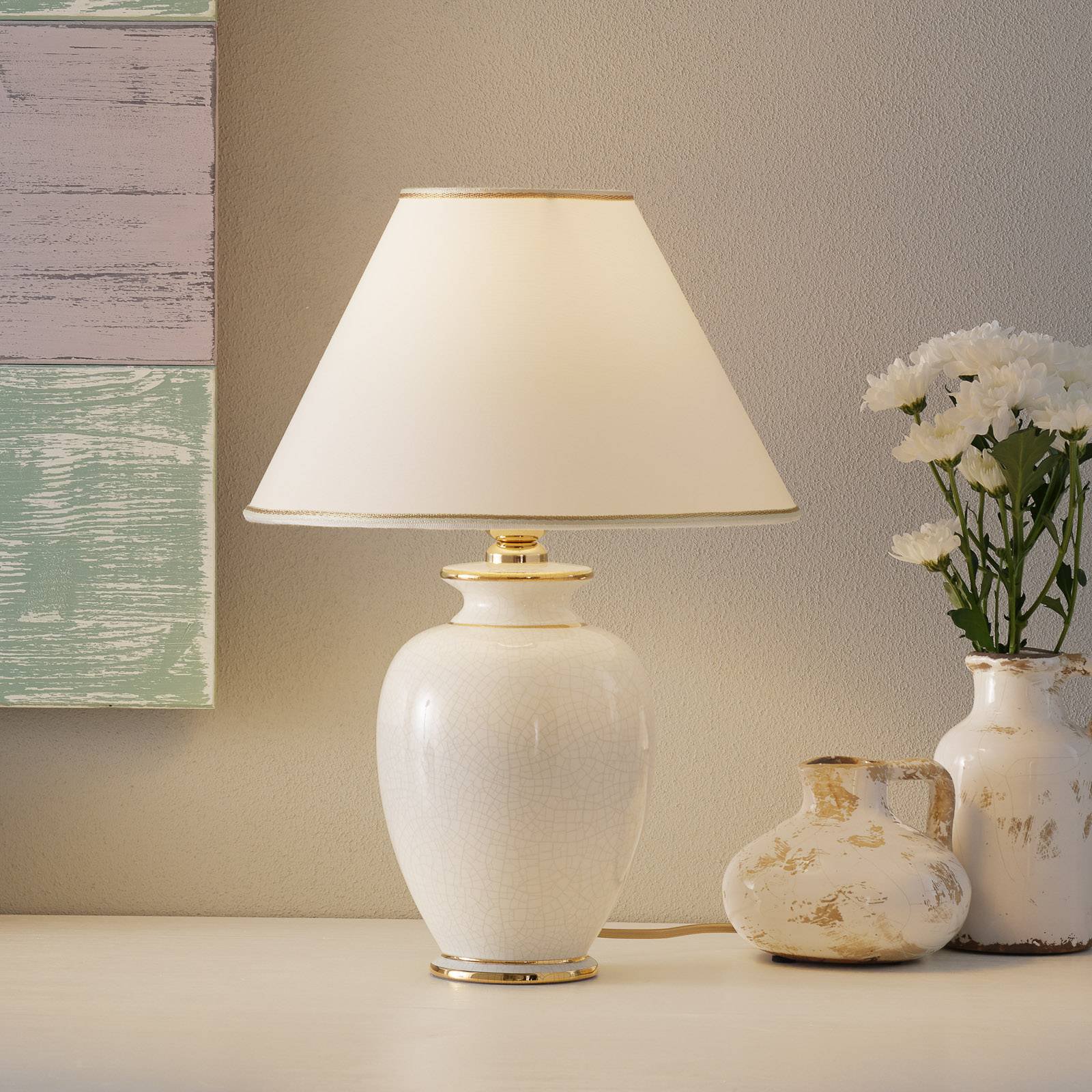 Hvit GIARDINO CRACLEE bordlampe på 30 cm