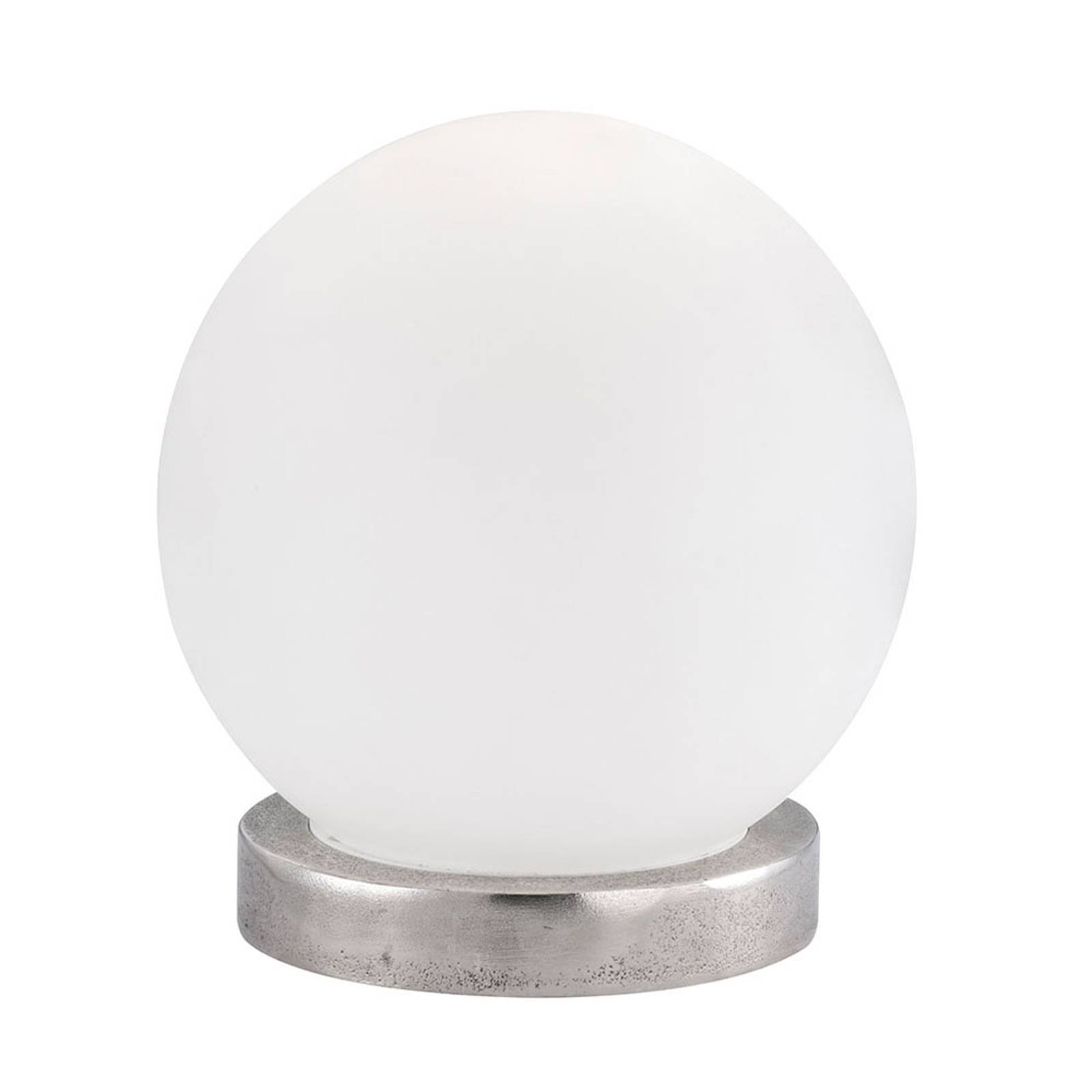 Bordlampe Antony, opal kule, fot nikkel, Ø25cm