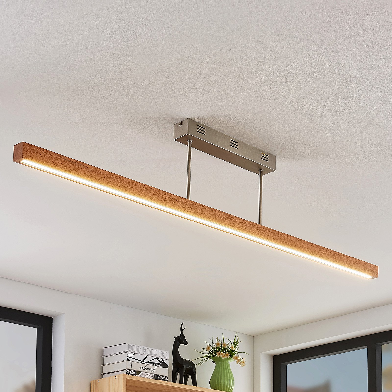 LED-tretaklampe Tamlin, bøk, 140 cm