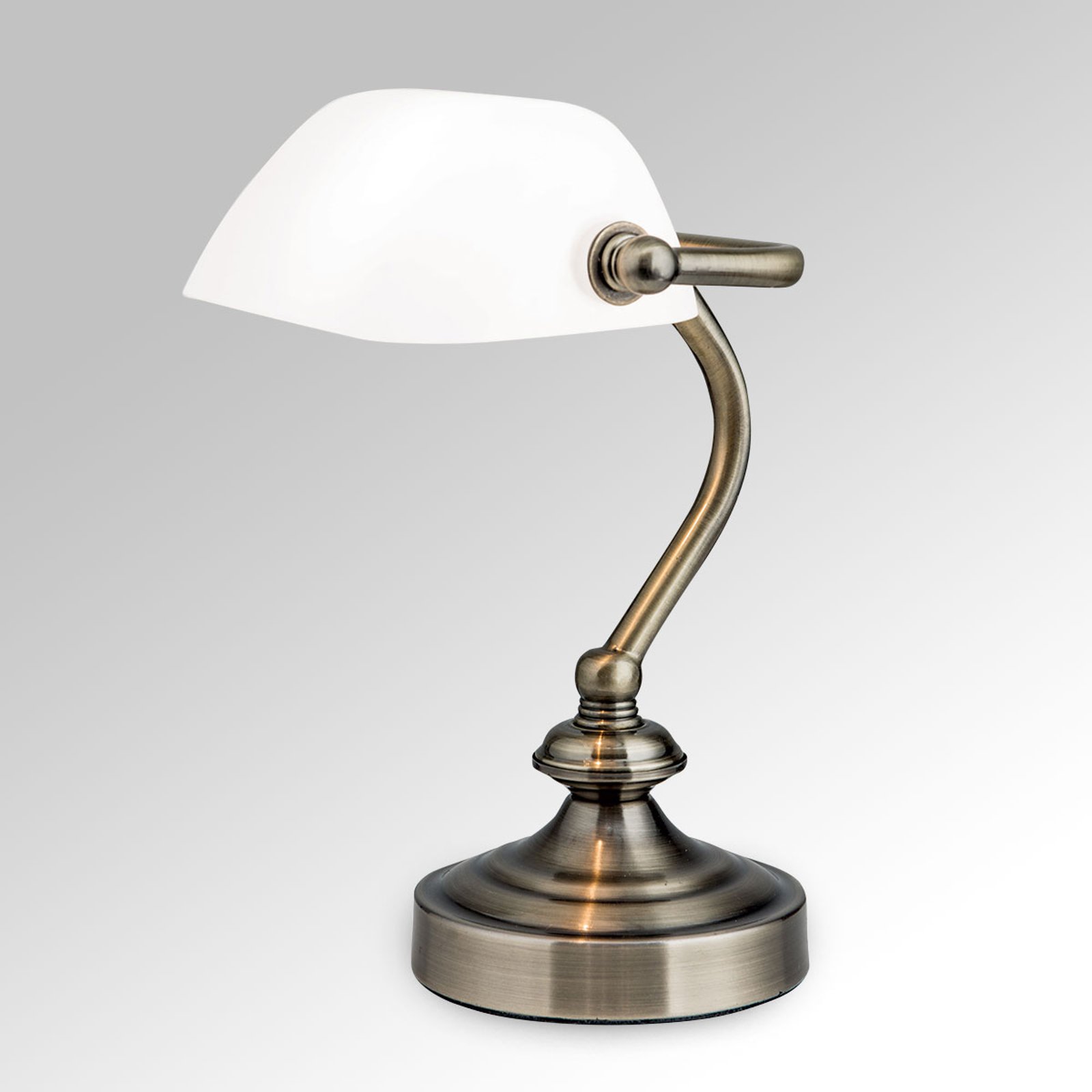 Klassisk bordlampe Zora i bankerstil, glasskjerm