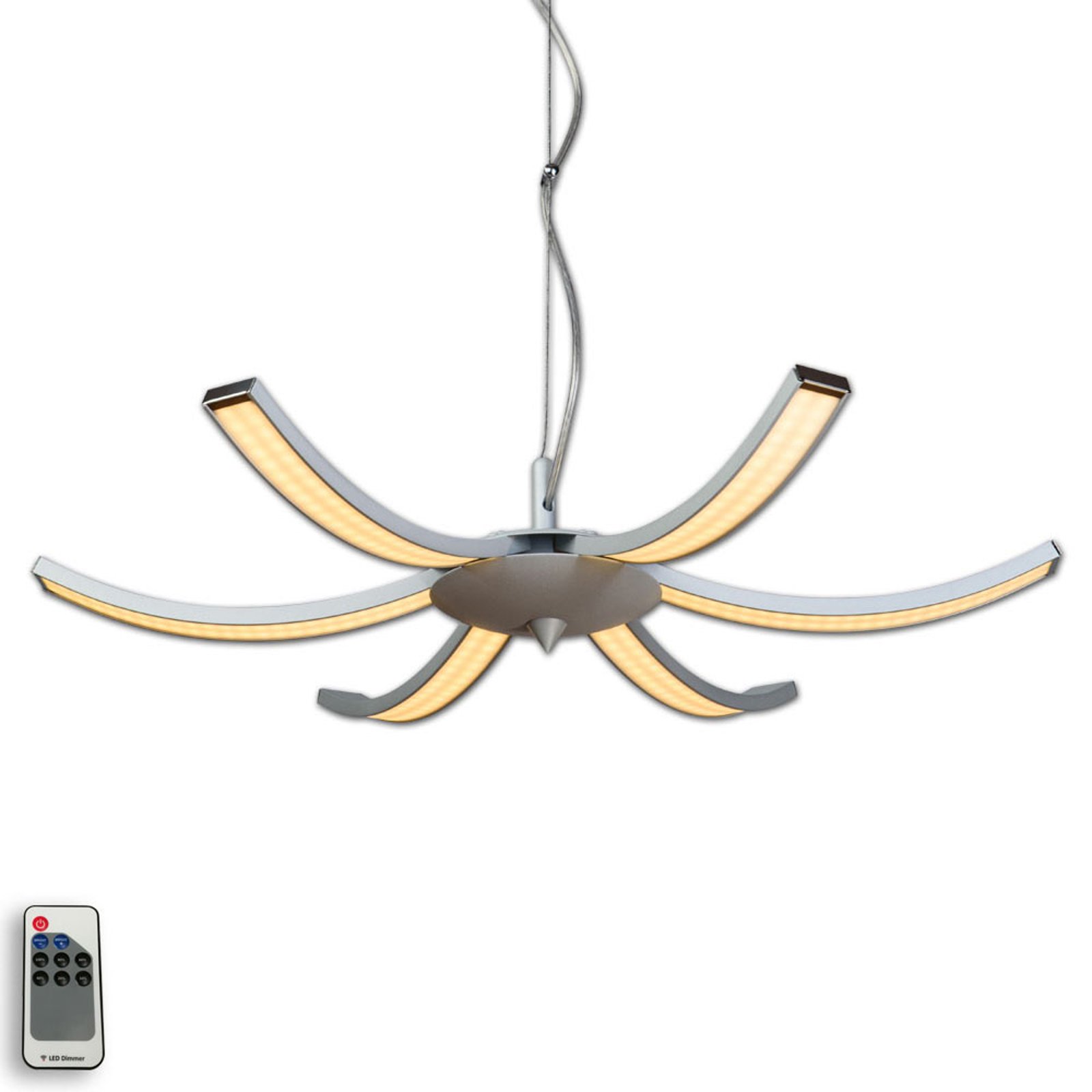 LED-hengelampe Largo, 6 lyskilder, 63 cm aluminium