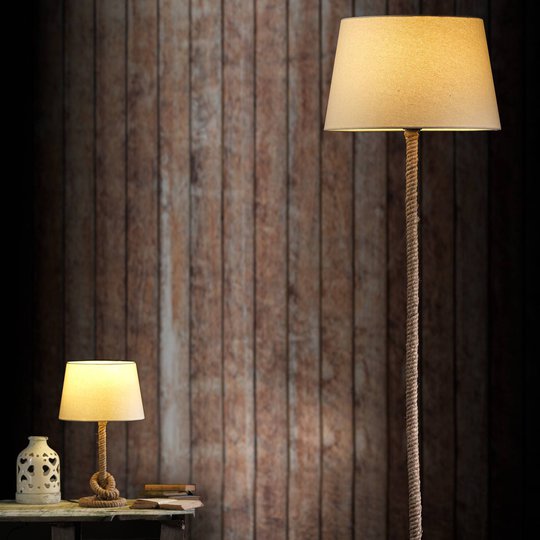 Corda bordlampe med stoffskjerm og tykt tau