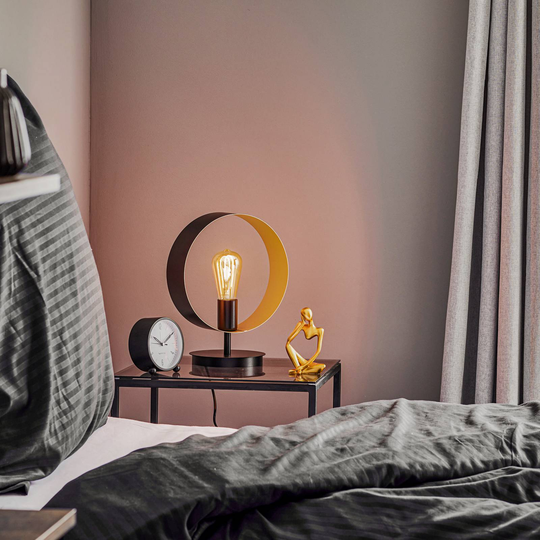 Hula bordlampe i ringdesign, svart/gull