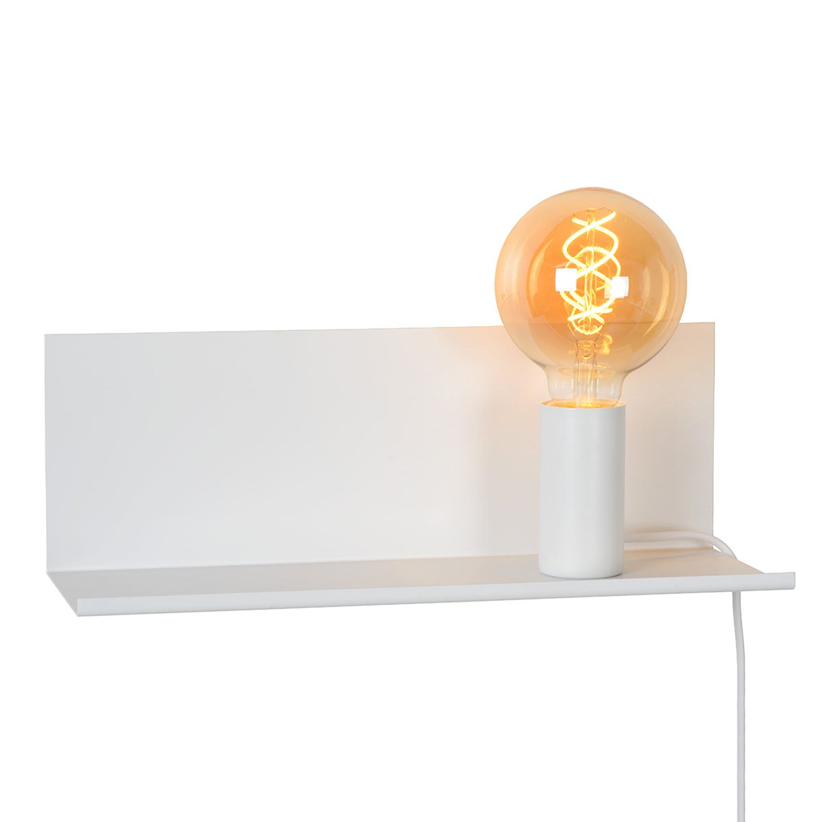 Sebo - hvit vegglampe med hylle