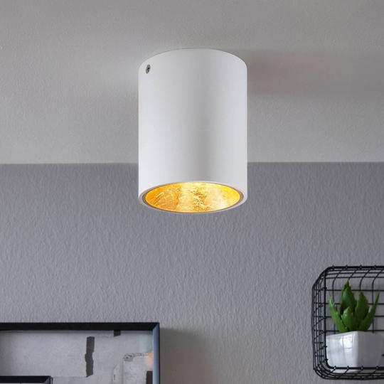 LED-taklampe Polasso rund, hvit/gull