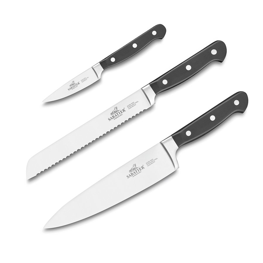 Sabatier Pluton Knivsett 3 kniver stål/sort