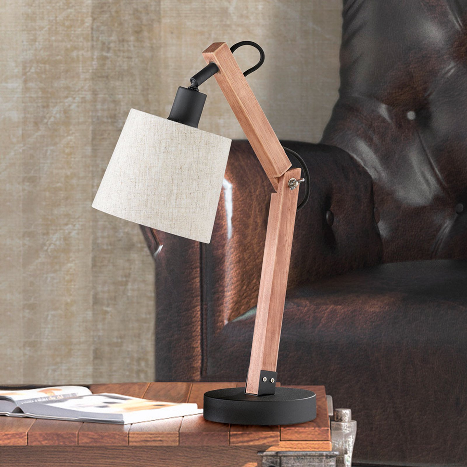 Stilig bordlampe Janko i tre brun