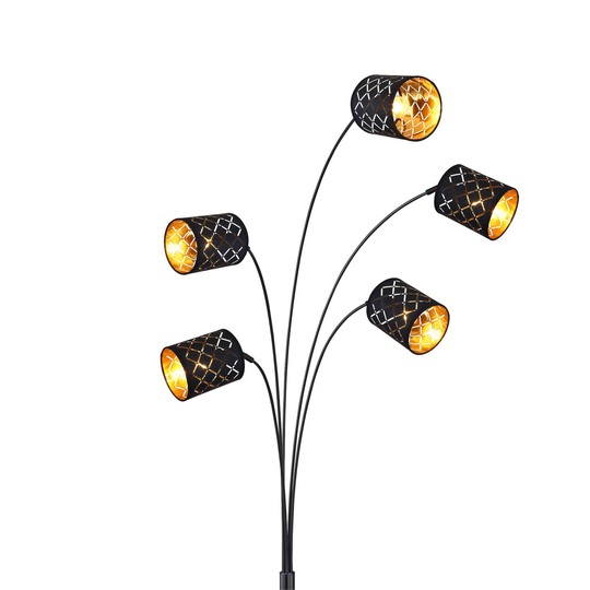 Gulvlampe Clarke, svart/gull, 5 lyskilder