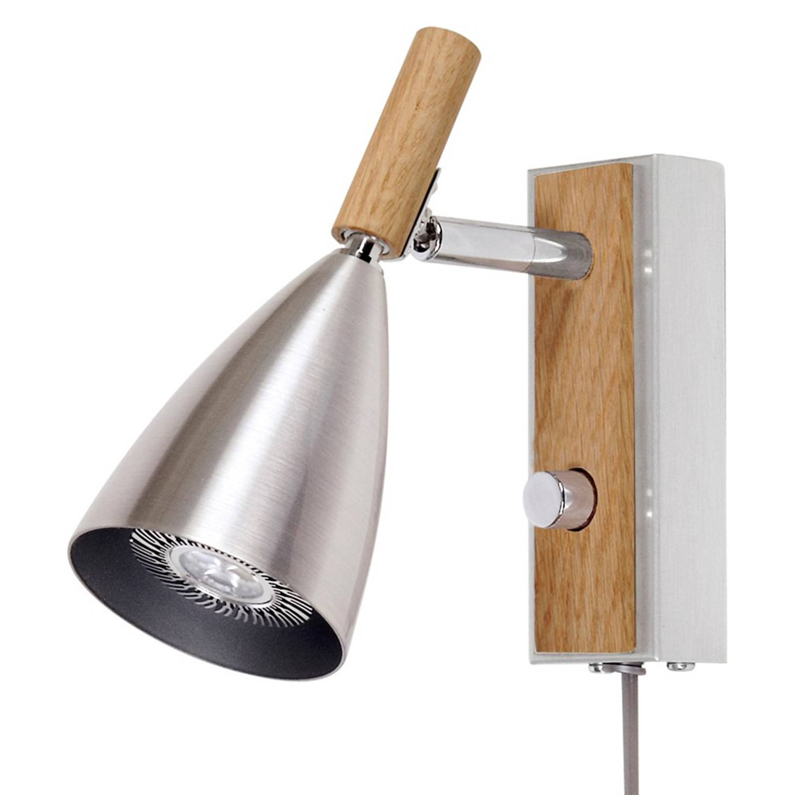 Vegglampe Frank 2.0 med LED-aluminium, eik