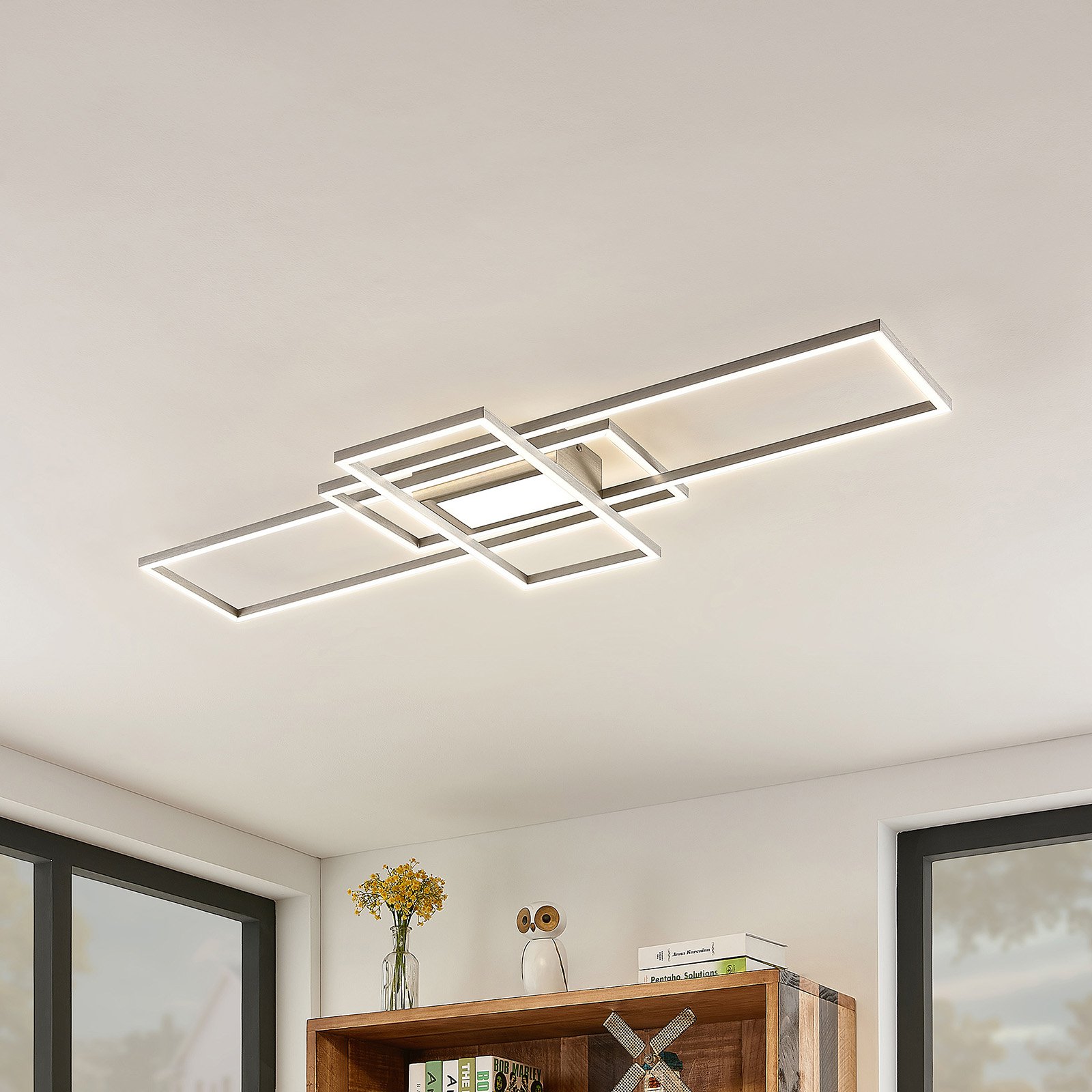 Lindby Mairin LED-taklampe, nikkel matt