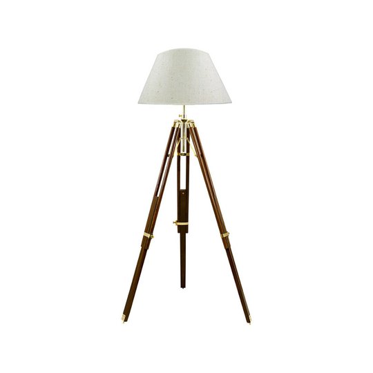 Trebein-gulvlampe Stativ, juteskjerm, 50 cm krem