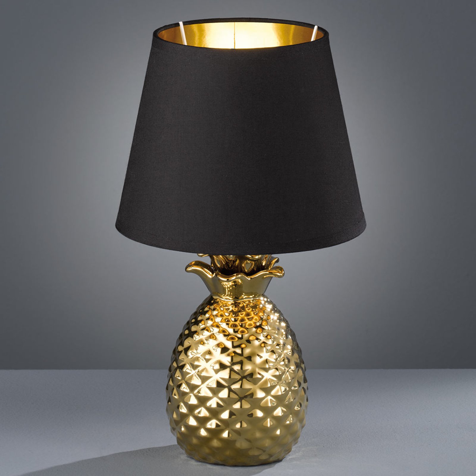 Bordlampe Pineapple i keramikk i gull og svart