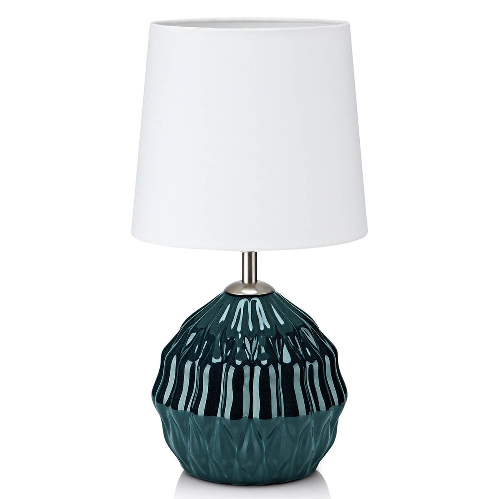 Med grønn keramikkfot - bordlampe Lora i tekstil