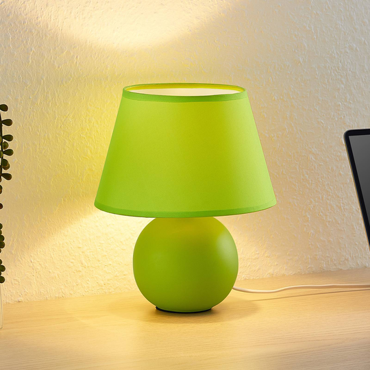 Lindby Calliota tekstil-bordlampe, rund, lysegrønn